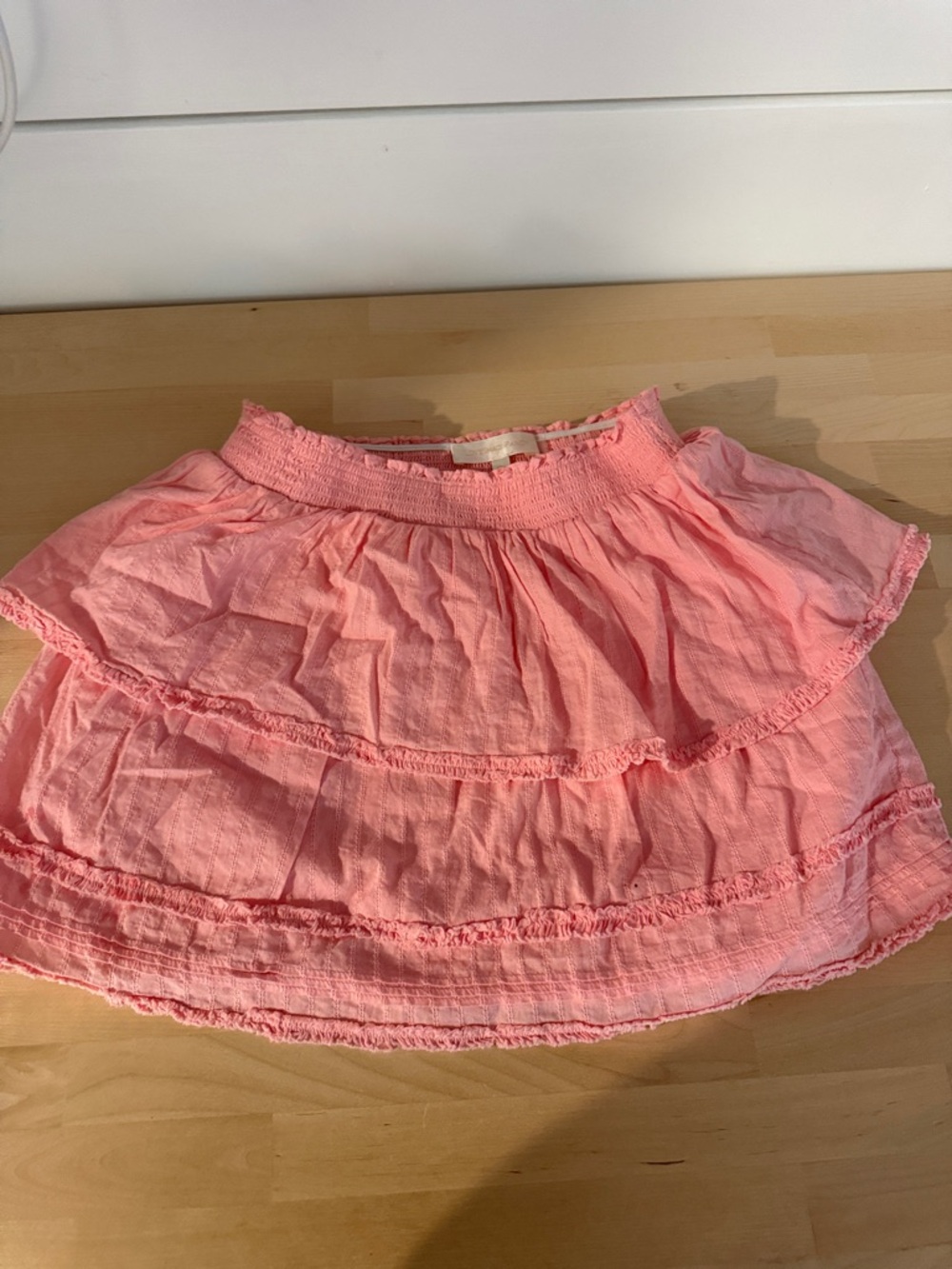 LoveShackFancy Coral Pink Tiered Ruffle Skirt